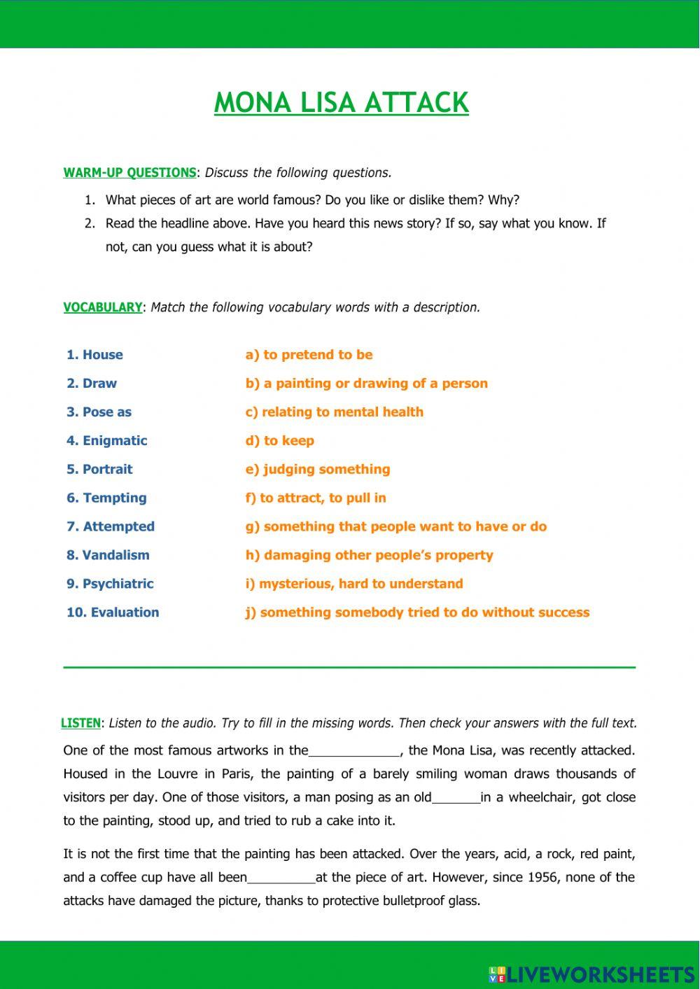 Monalisa attack - reading & listening B1