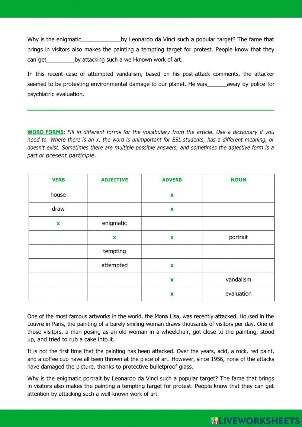 Monalisa attack - reading & listening B1