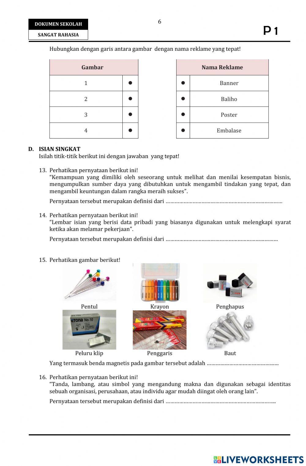 Soal PAS Tema 5 Kelas 6