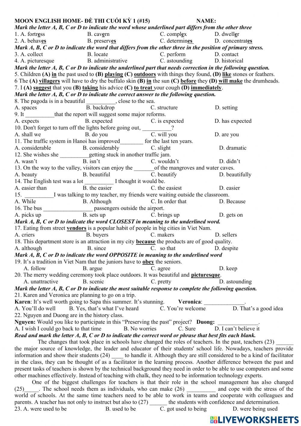 Grade 9- Review Term 1 Test