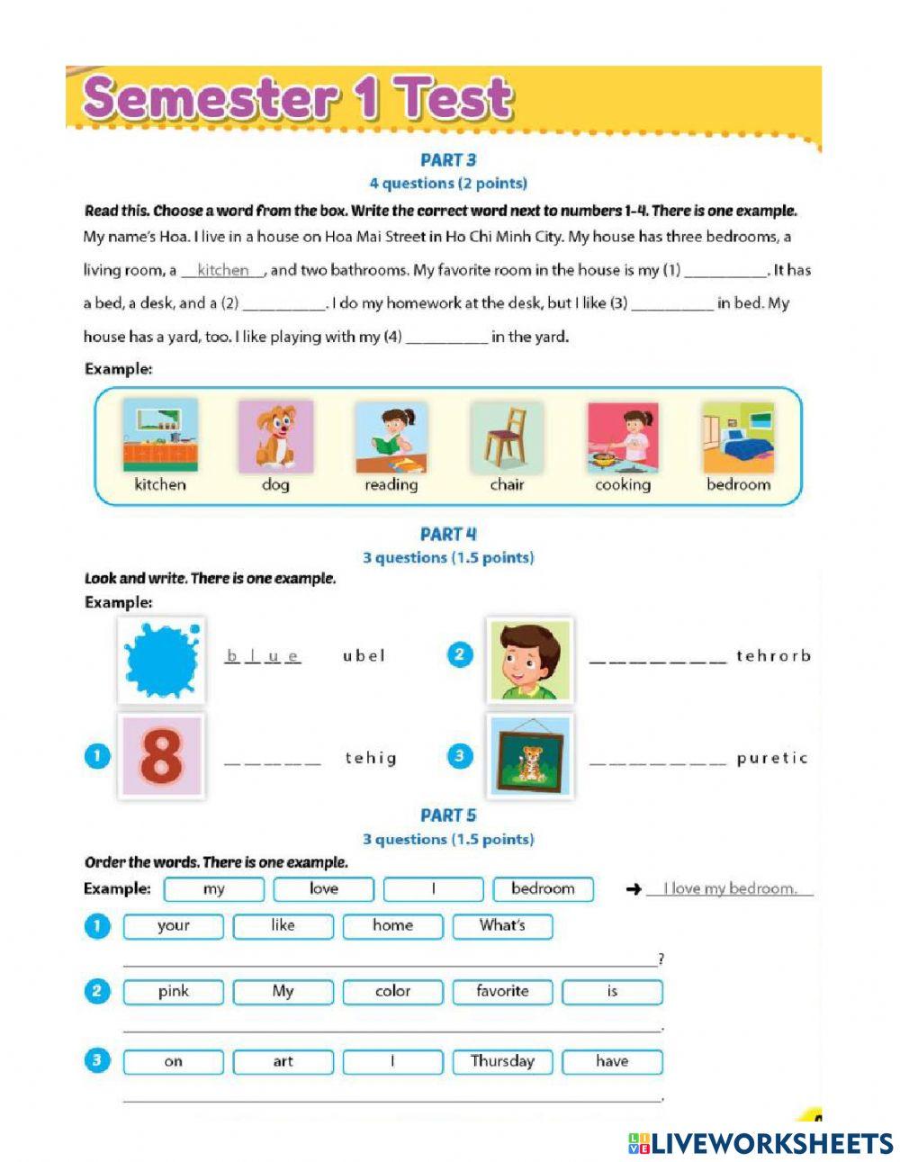 Kiểm tra cuối học kì 1 - Đọc viết