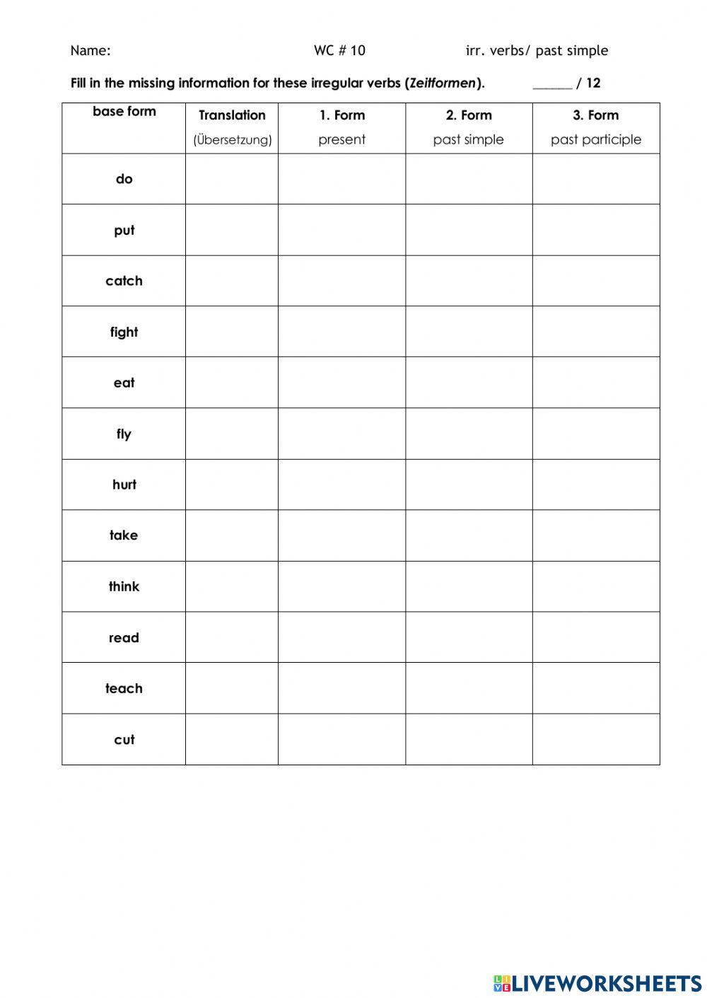 Past Simple - irregular verbs