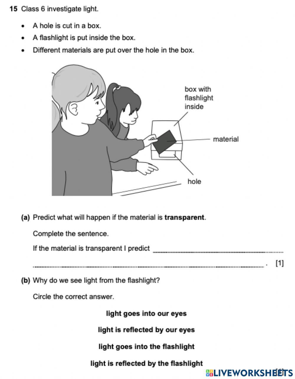 Light online pdf worksheet Live Worksheets