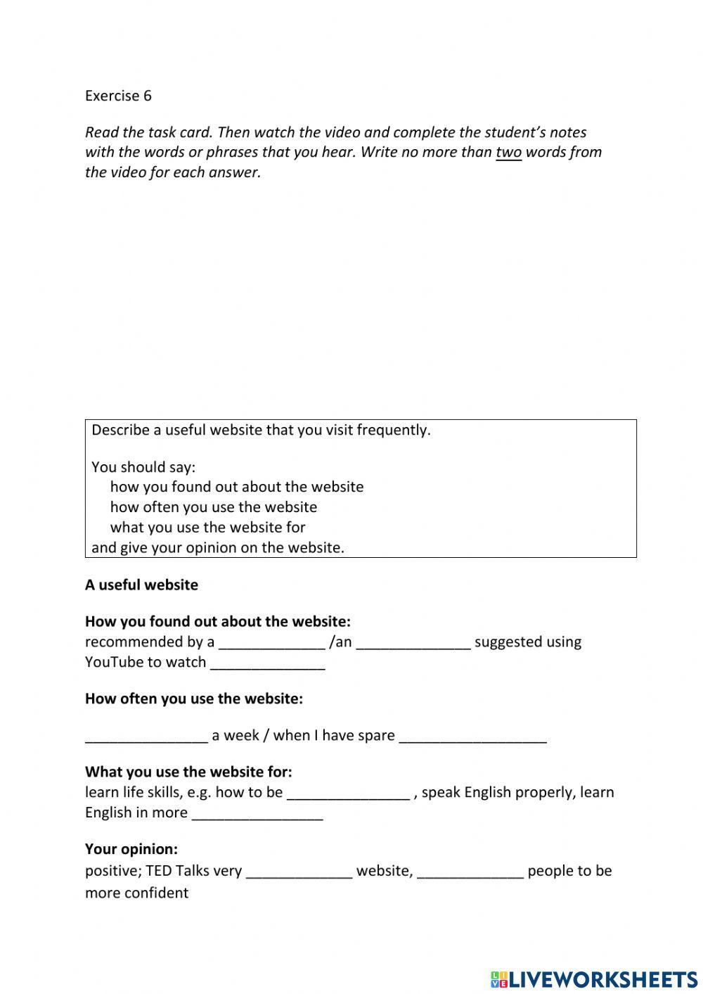 IE3, Unit 1, Speaking, Exercise 6