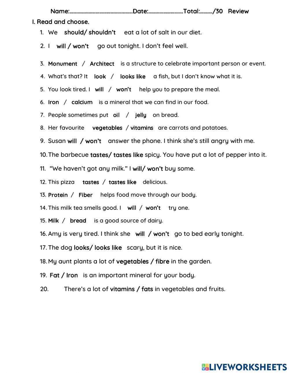 Review unit 1,2 Grade 4