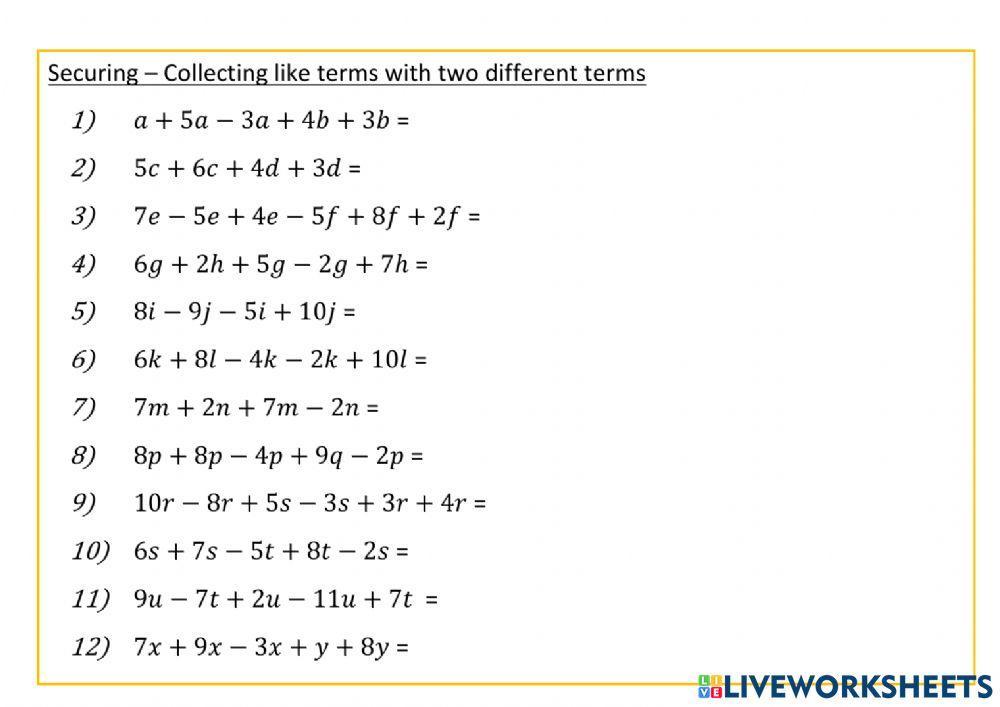 Collecting like terms 2