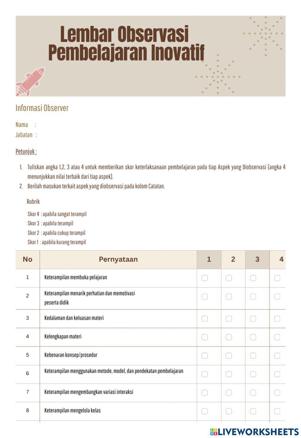 Lembar observasi guru
