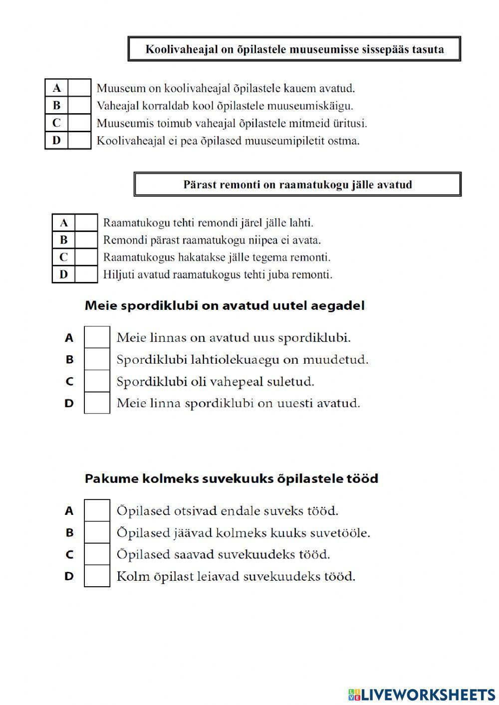 Lugemistest ja keele struktuuride testid