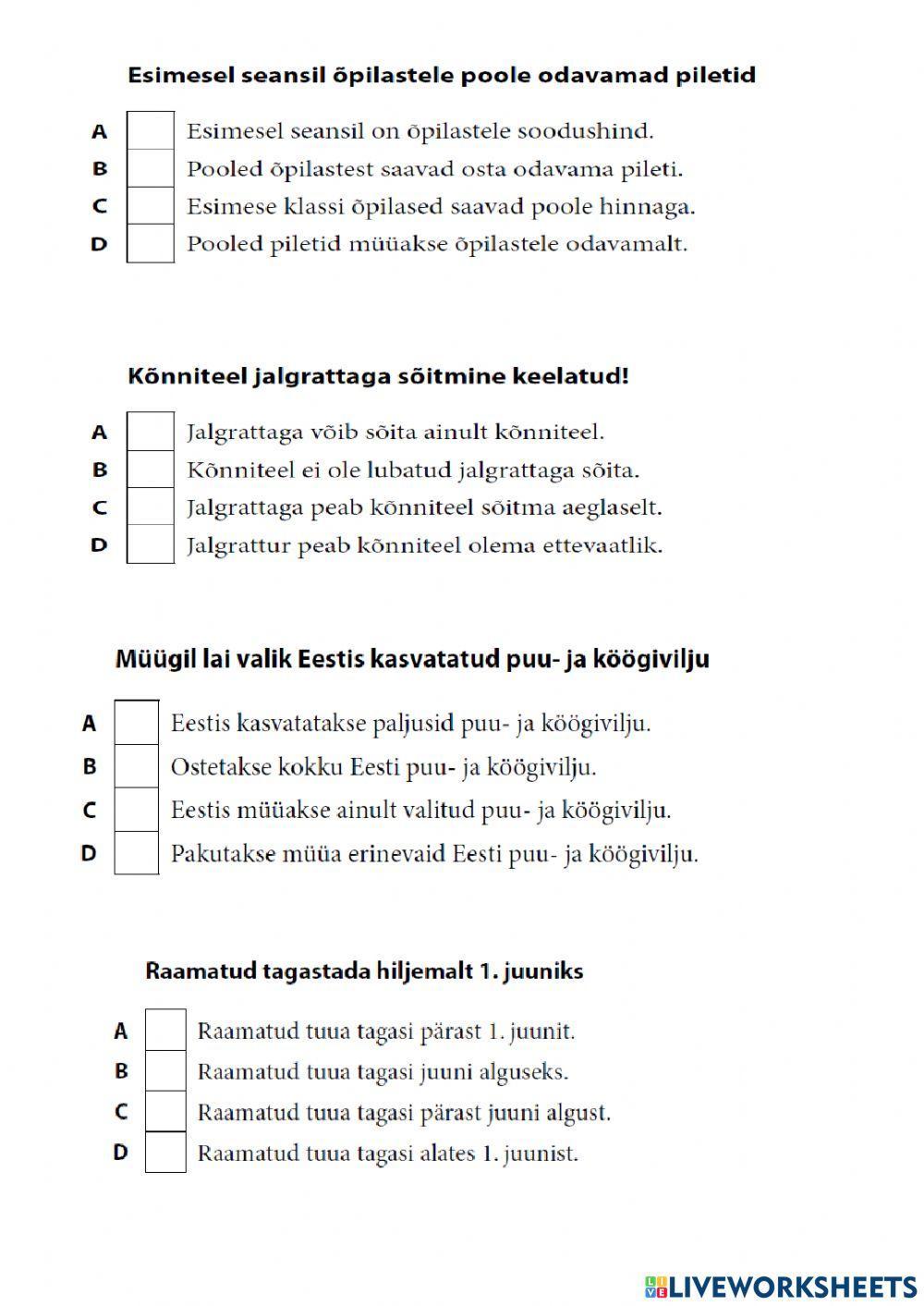Lugemistest ja keele struktuuride testid
