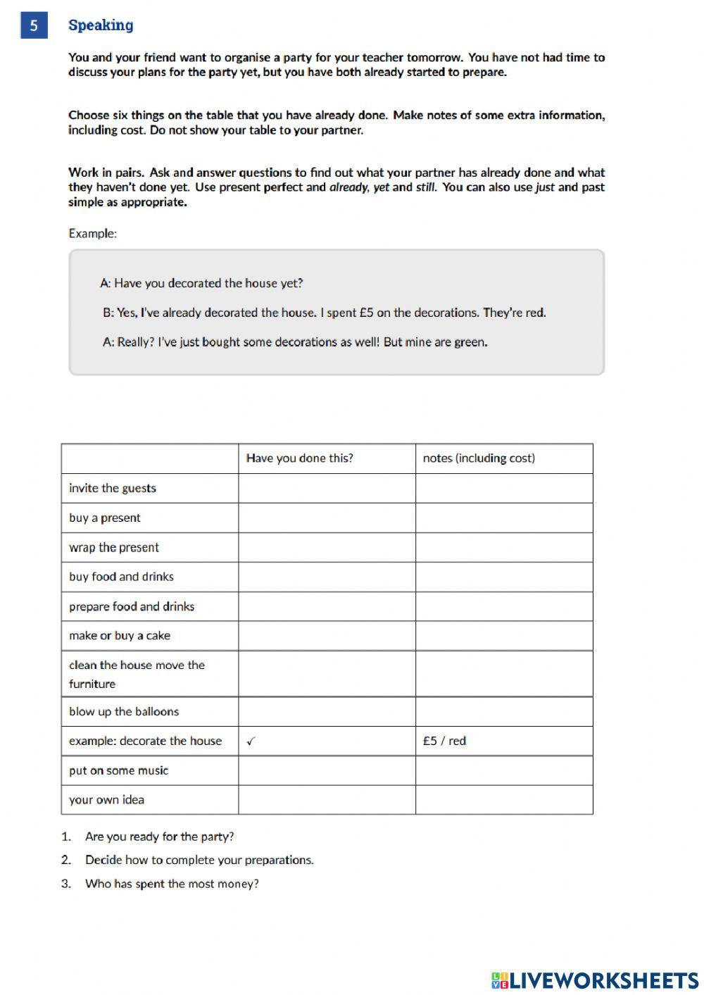 Speaking online exercise for a2 | Live Worksheets