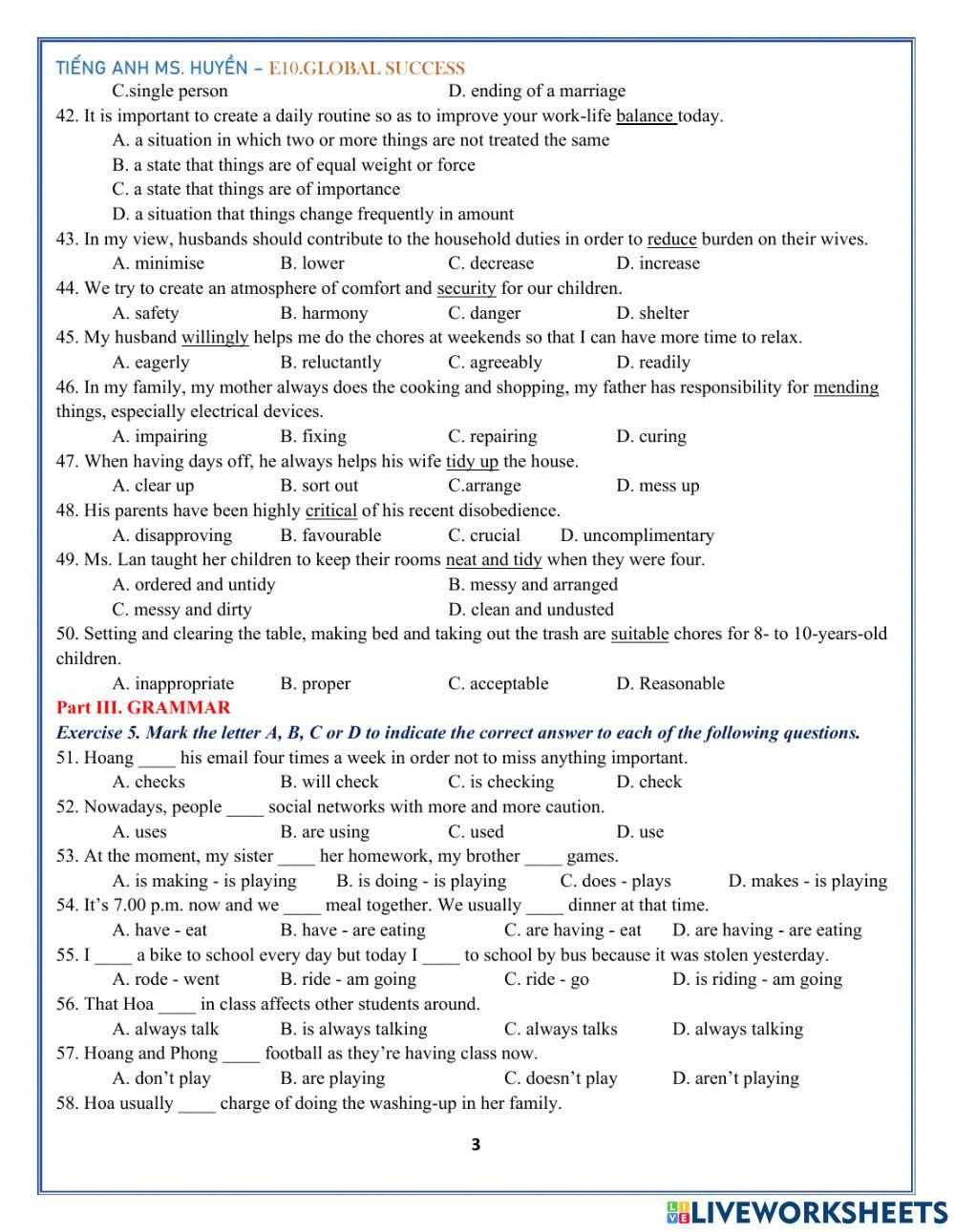 E10. global success. unit 1-test 2