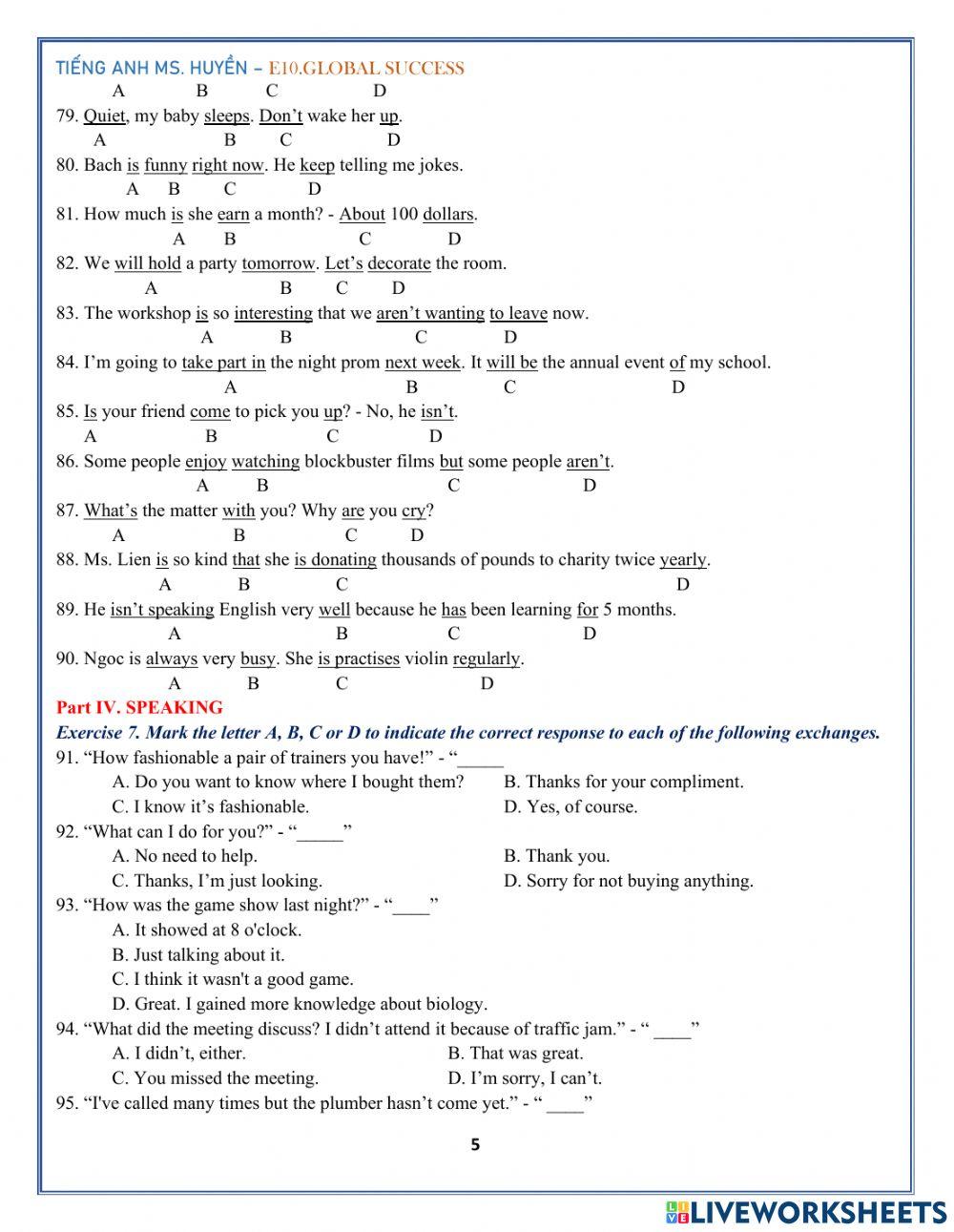 E10. global success. unit 1-test 2