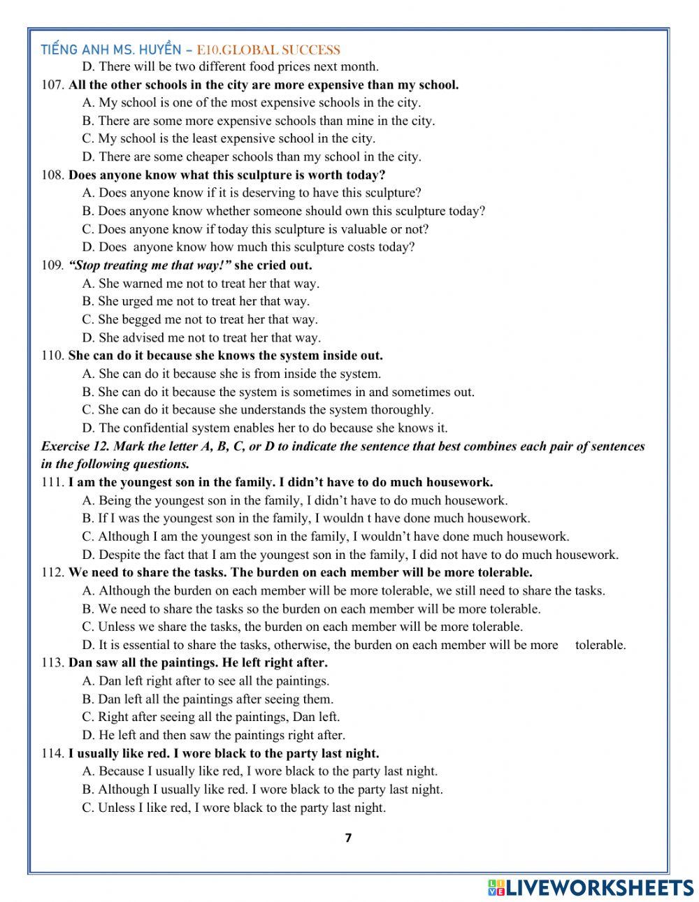 E10. global success. unit 1-test 2