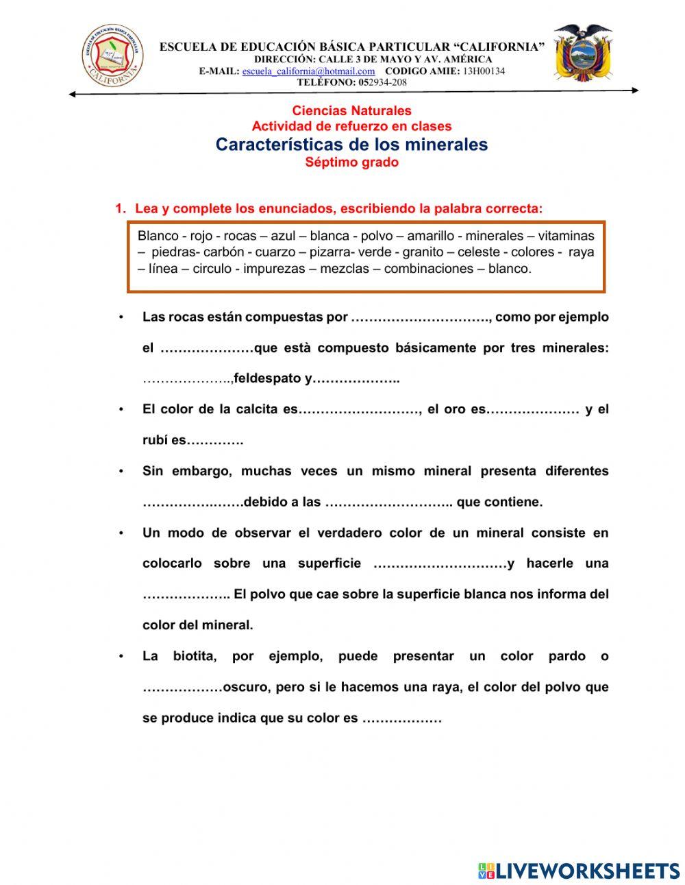 Caracterìsticas de  los minerales