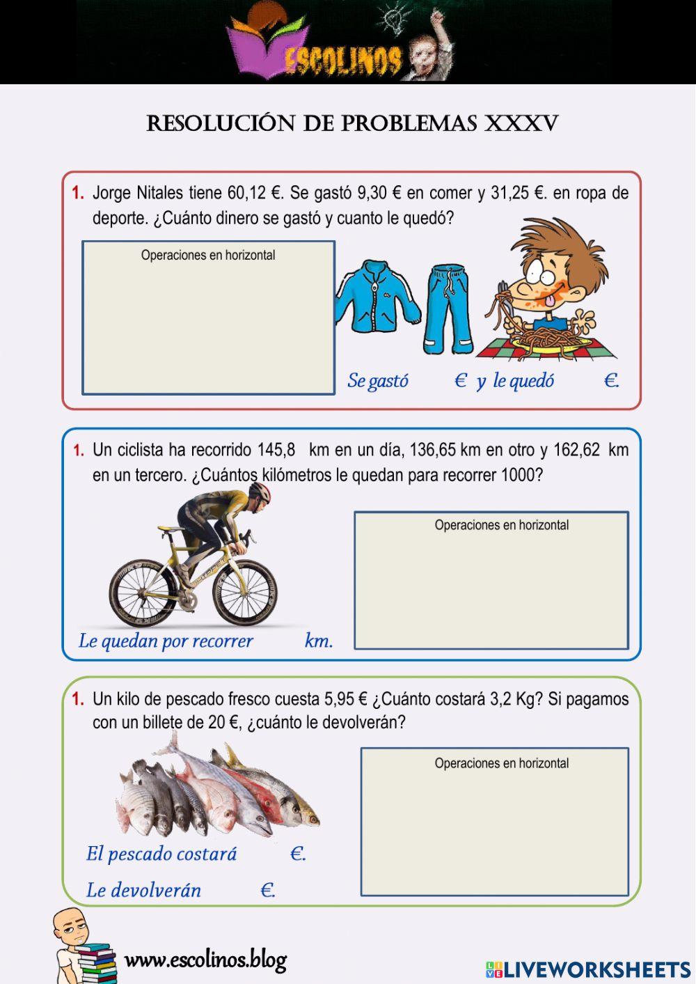 Matemáticas 5º. Resolución de problemas XXXV