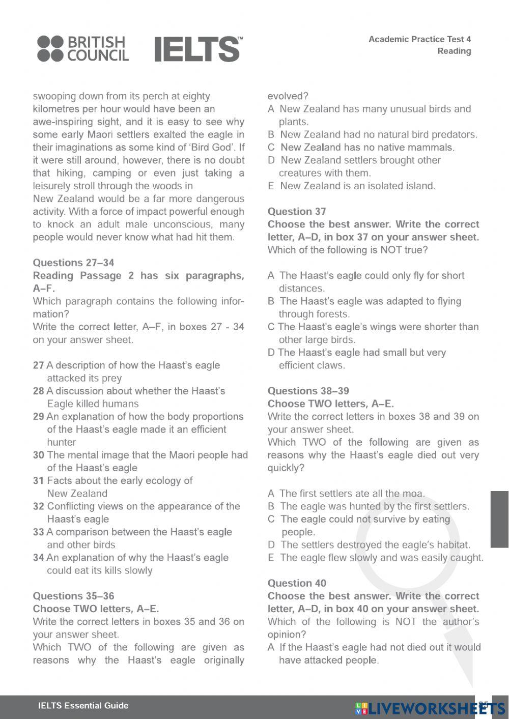 IELTS READING - BRITISH COUNCIL - PRACTICE TEST 4