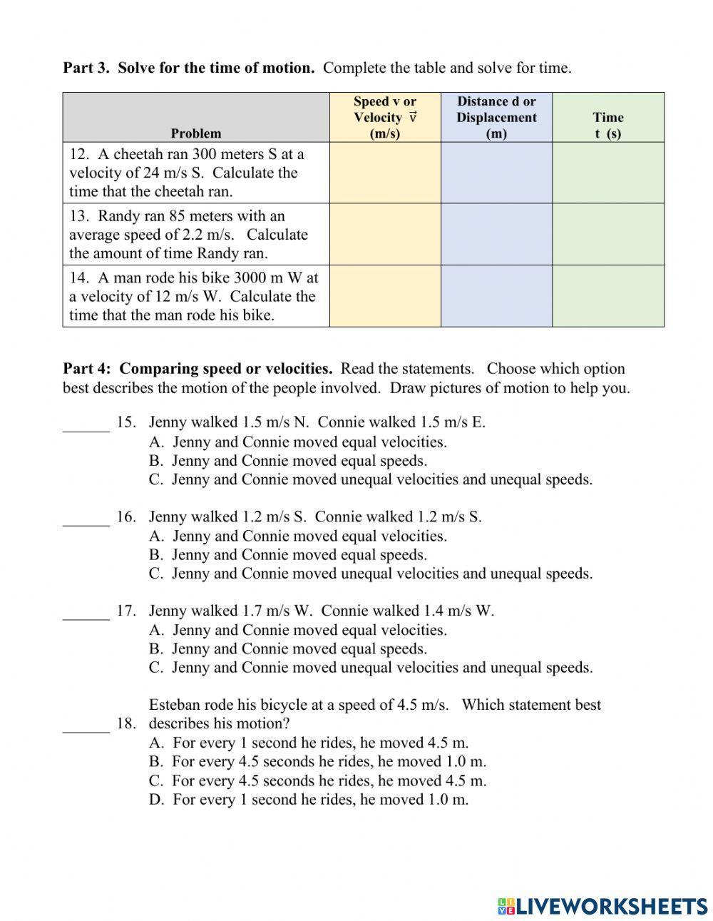 Speed and Velocity Calculations