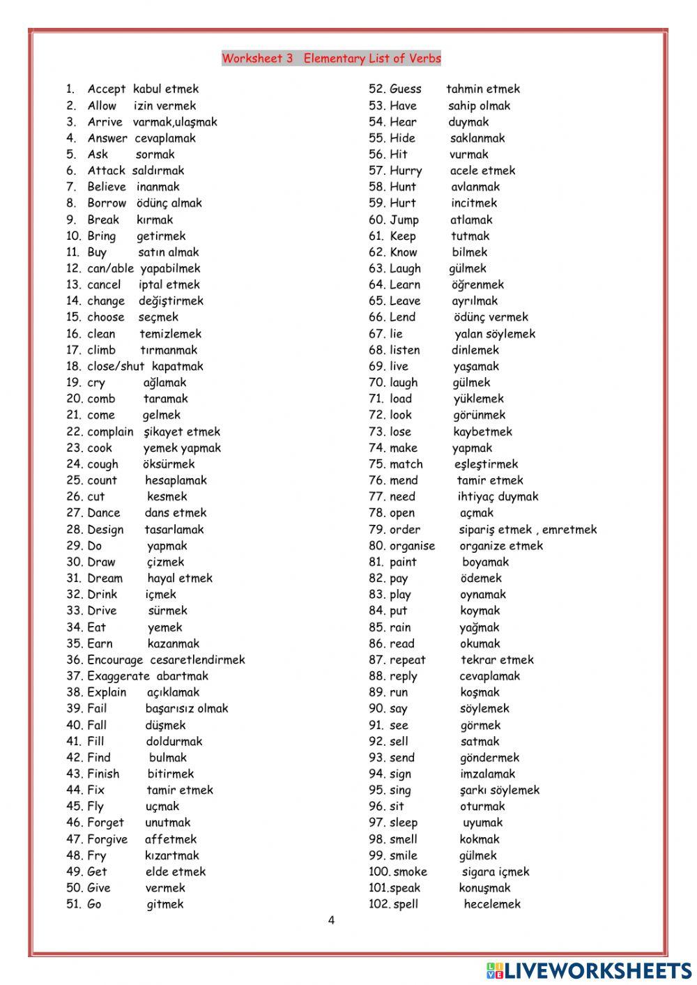 Most Common Verbs