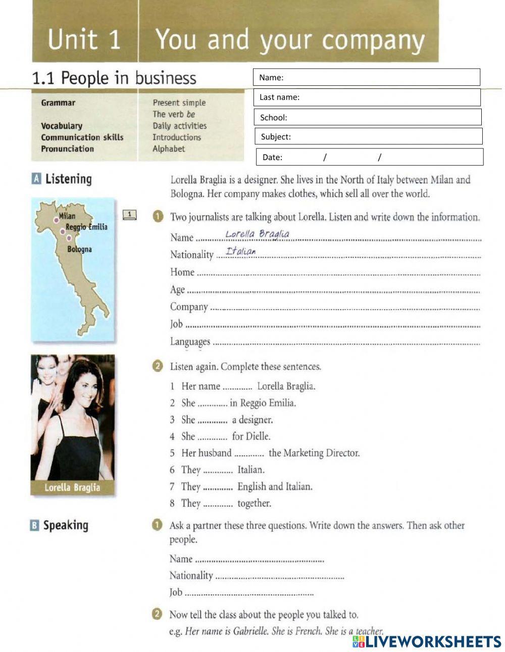 UNIT 1. You and your Company