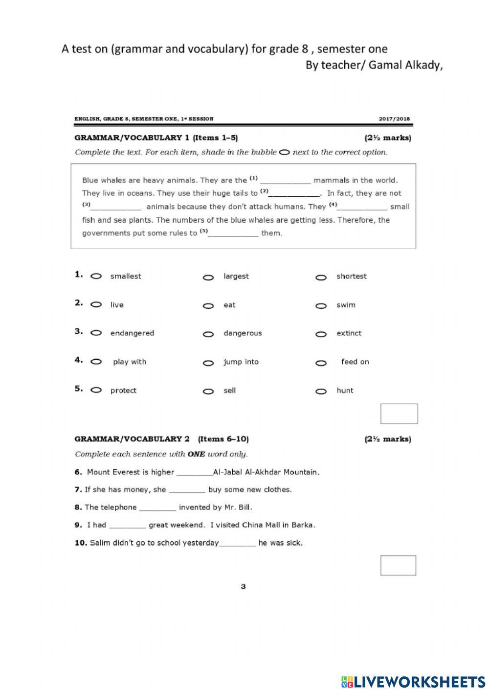 Test 2 on vcabulary and grammar