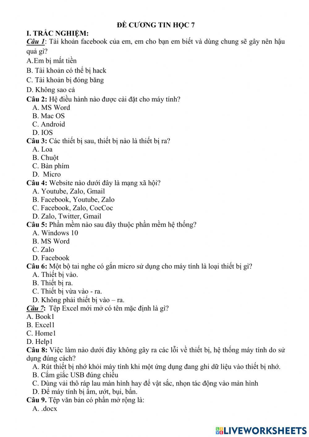 Đề cương ôn tập cuối hk1