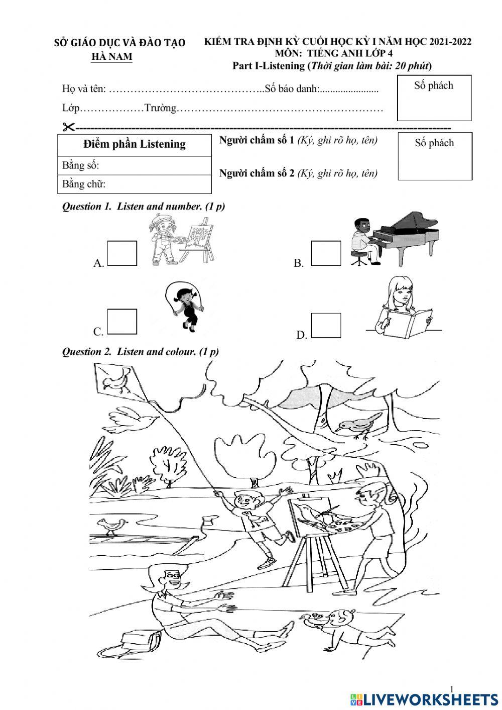 Đề lớp 4 HK  1 N-Đ-V