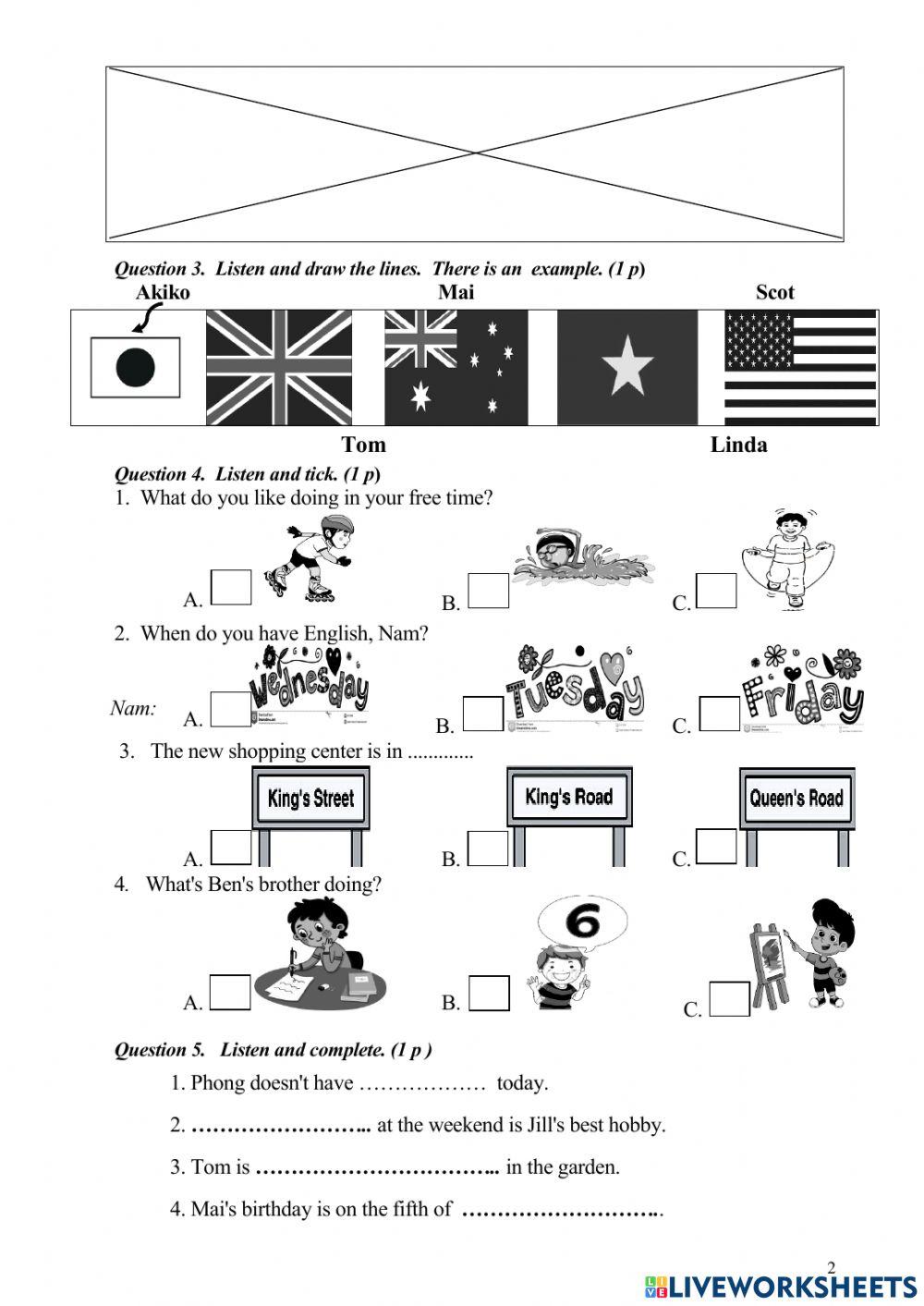 Đề lớp 4 HK  1 N-Đ-V