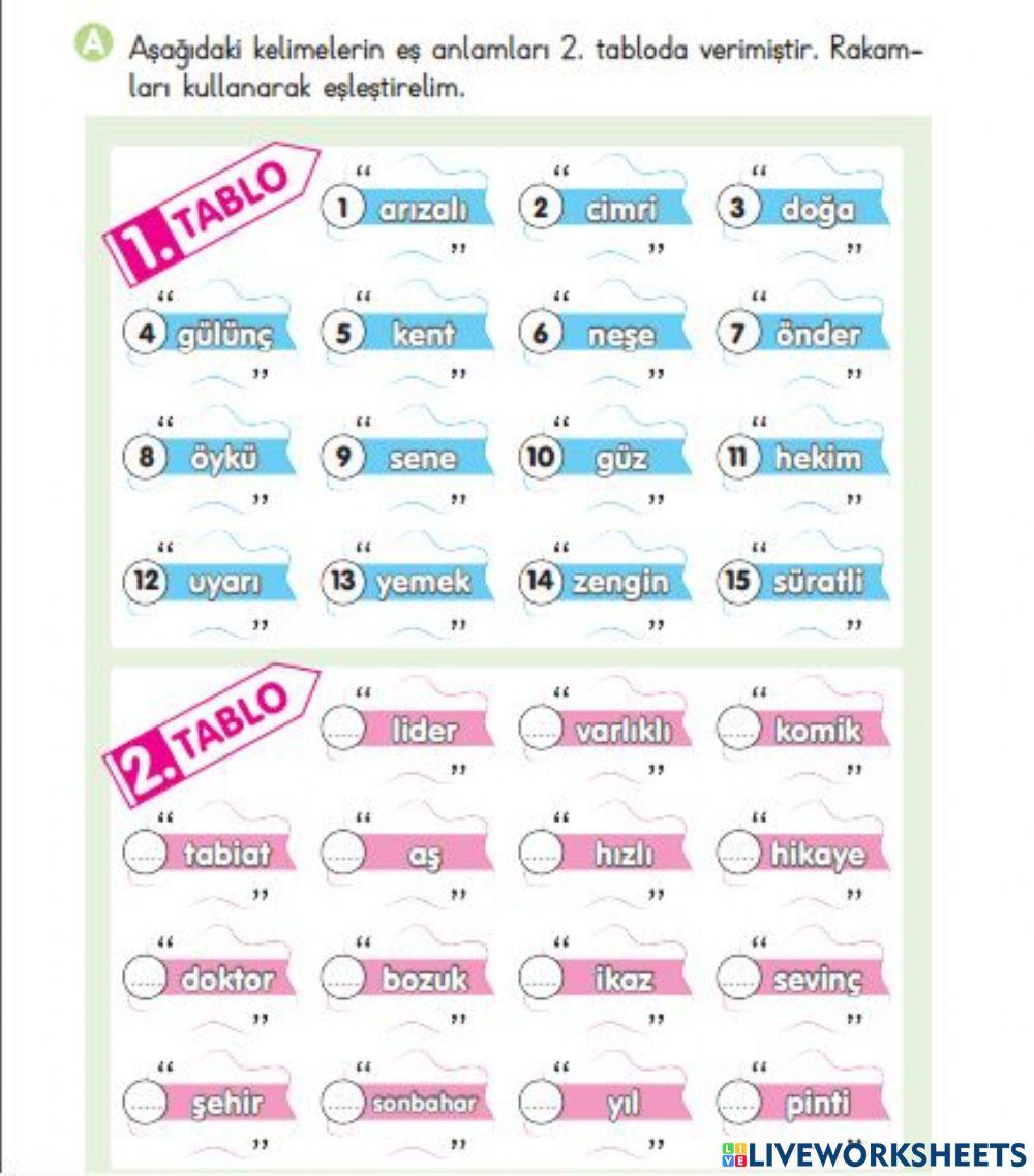 Eş Anlamlı Kelimeler