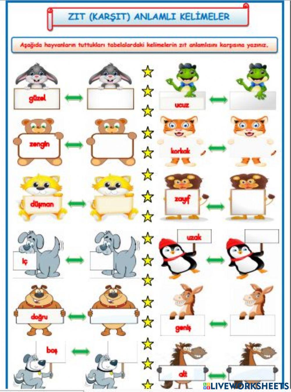 Zıt Anlamlı Kelimeler Tekrar