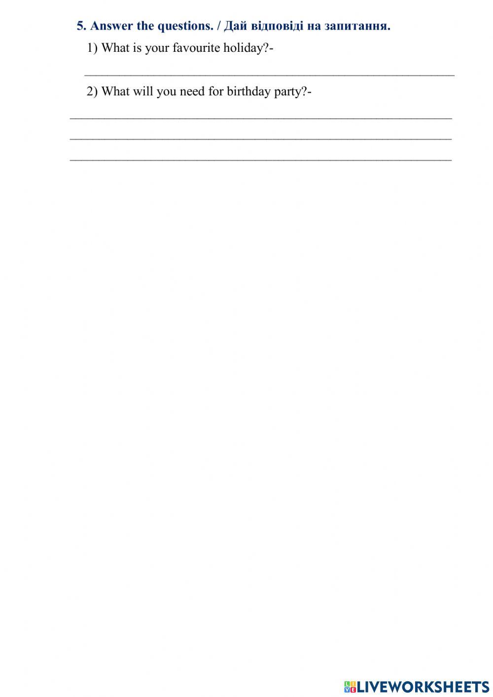 Діагностична робота, 4 клас Unit 3 -Lets celebrate-