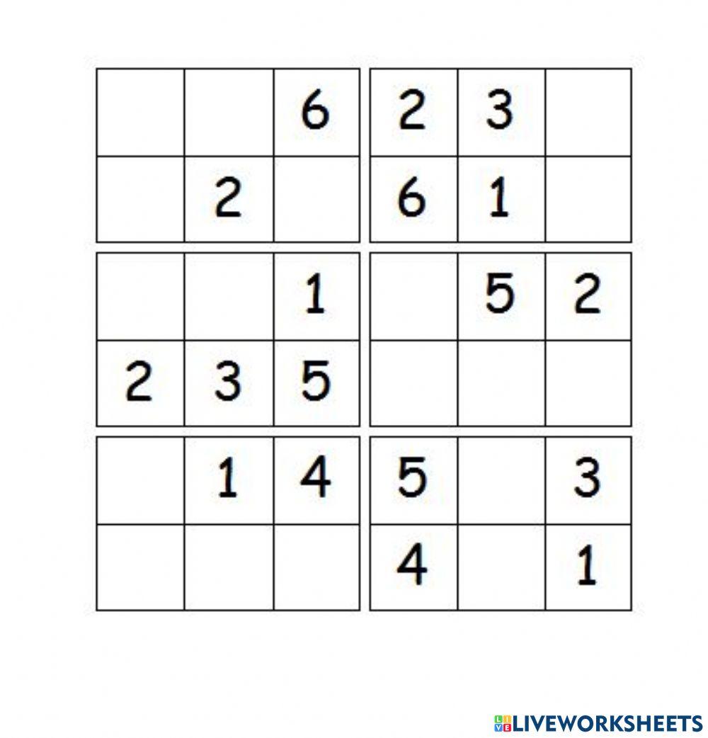 Sudoku 6x6 interactive activity Live Worksheets