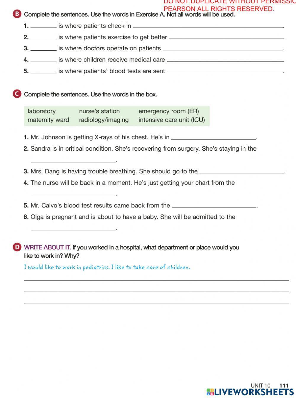 Places in a hospital