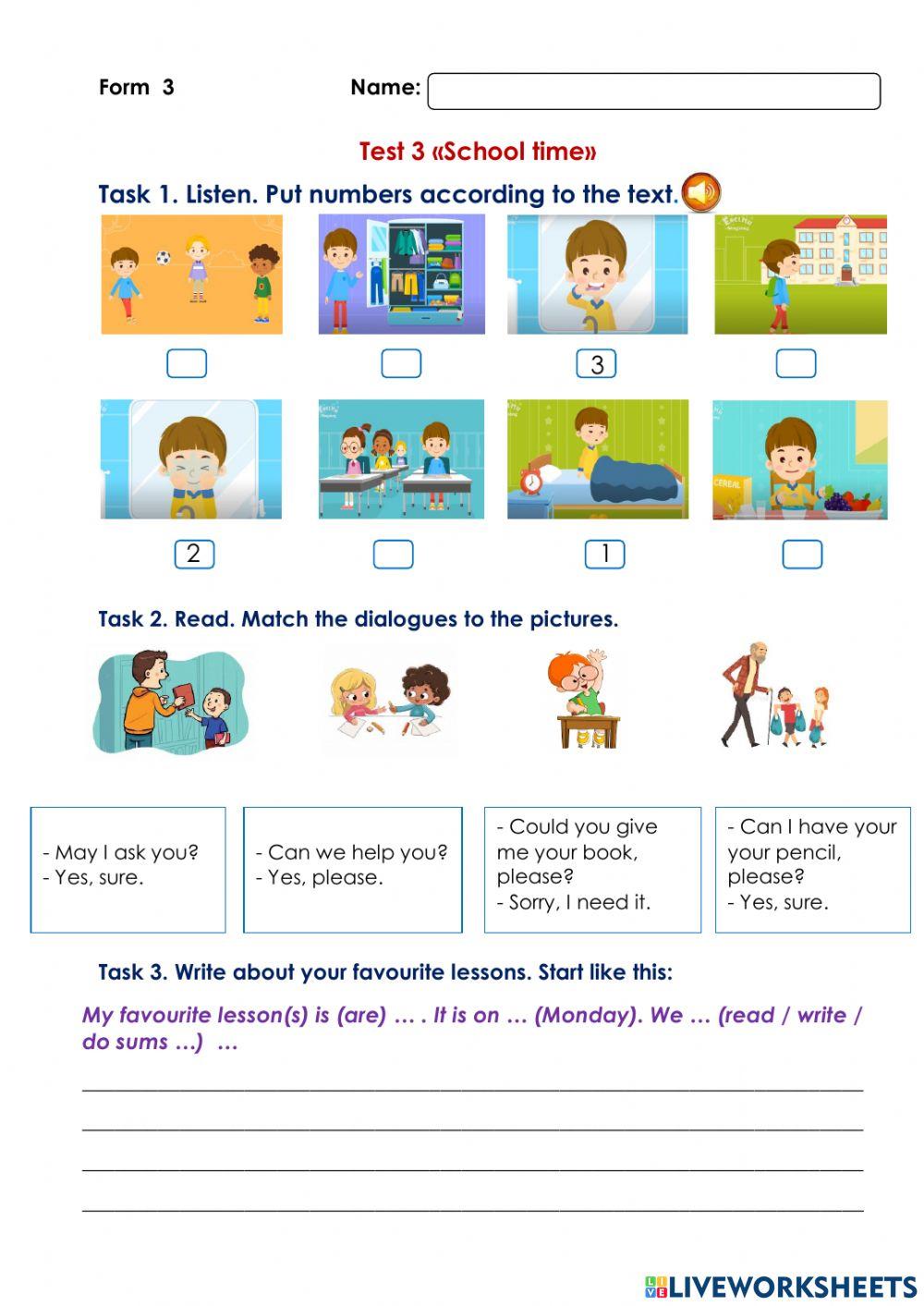 Діагностична робота, 3 клас Unit 3 -School Time-