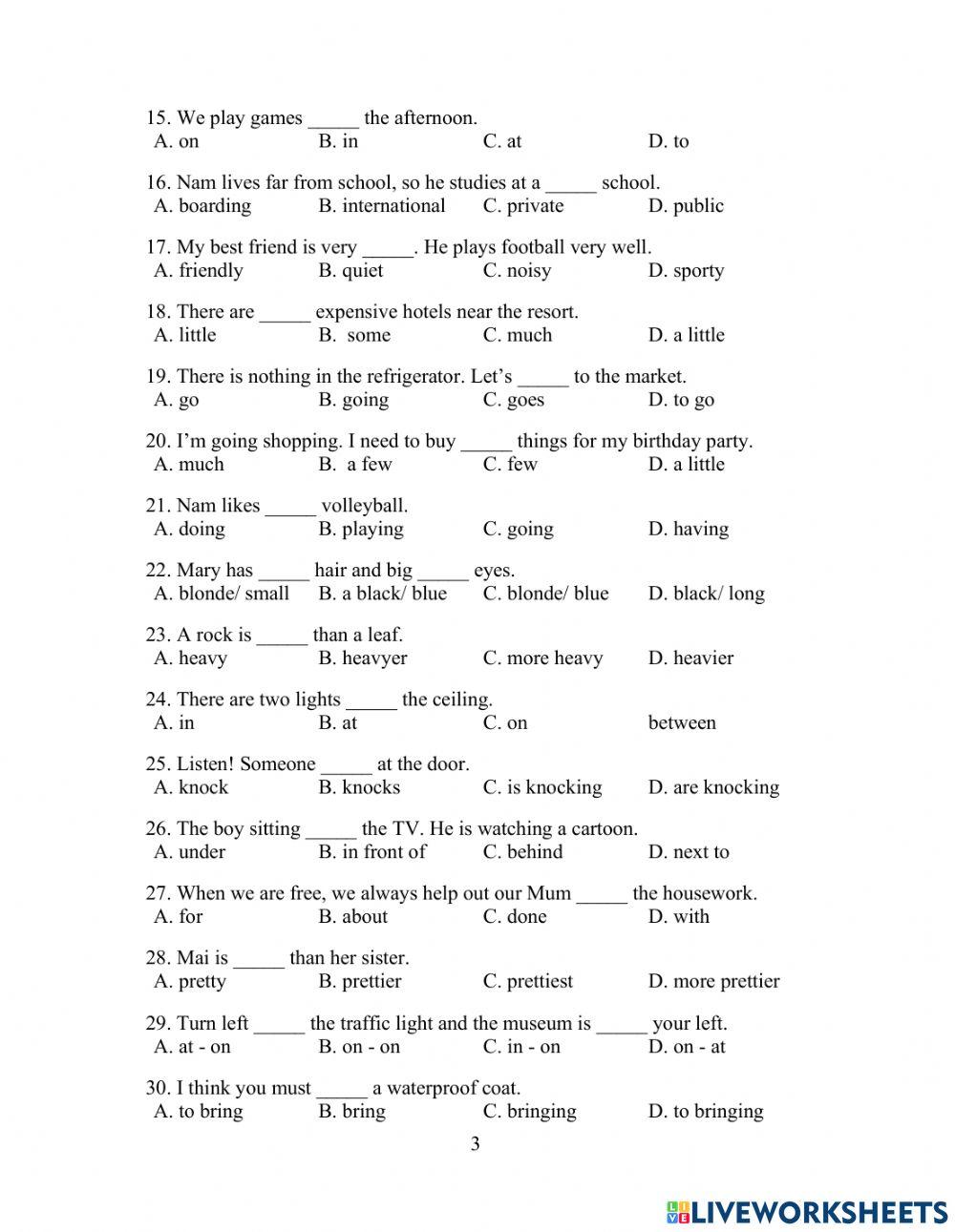 Grade 6 Term I Multi choice