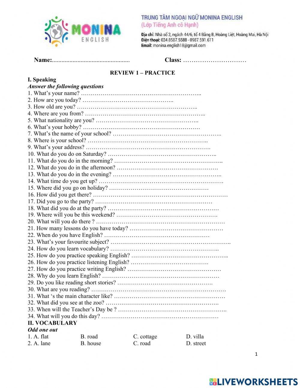 Review 1- 2 end of the 1st term