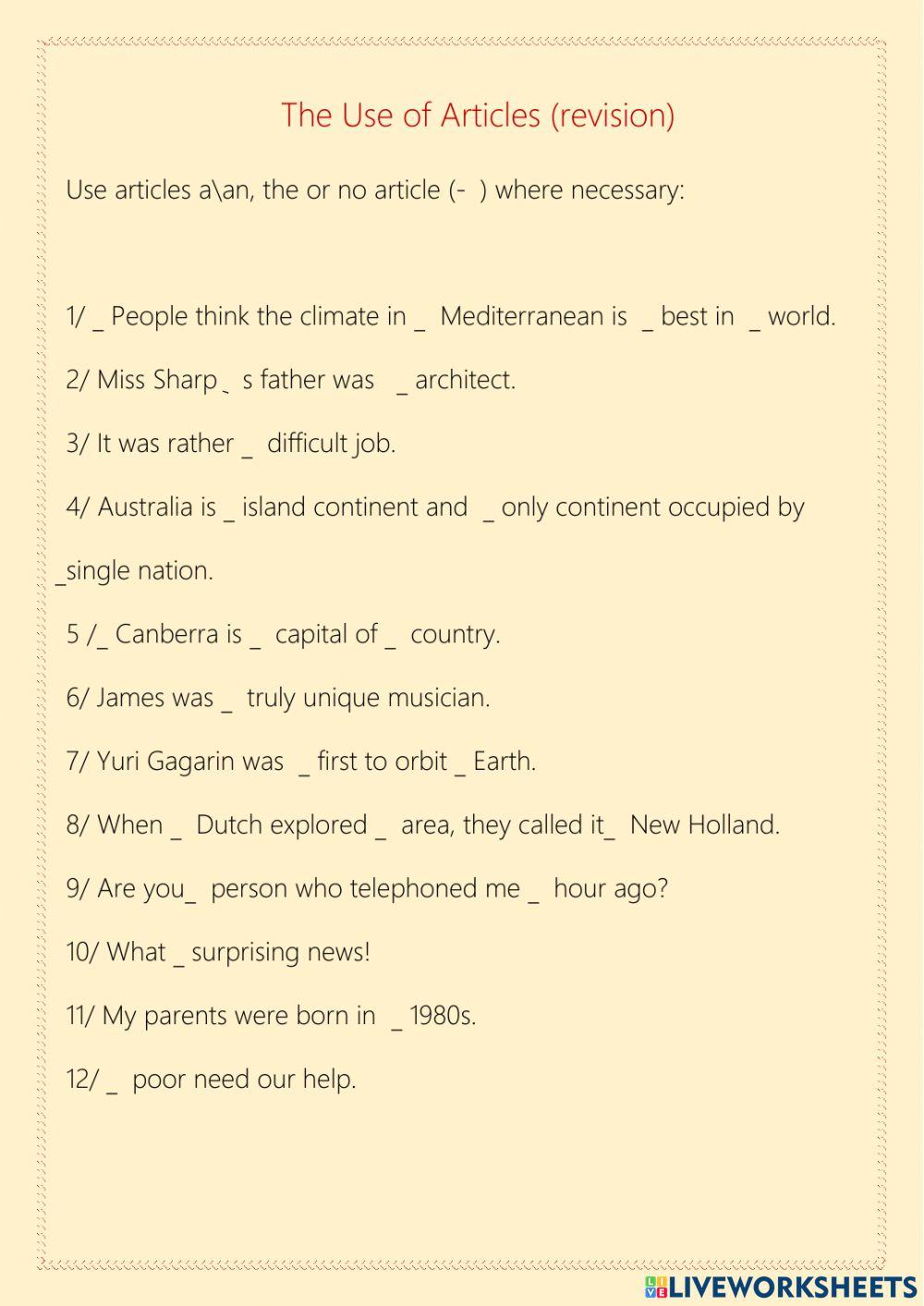 The Use Of Articles