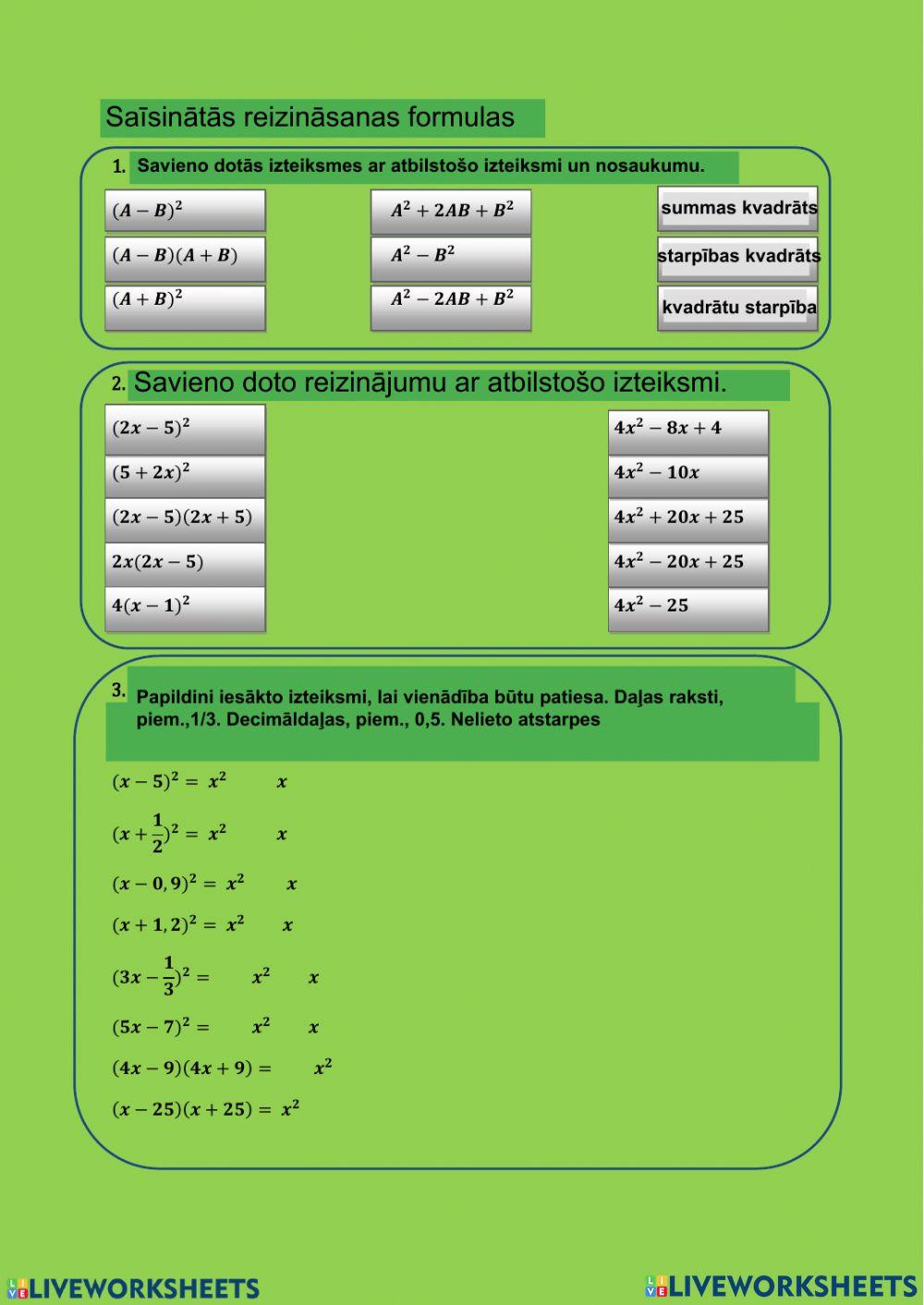 Saīsinātās reizināšanas formulas