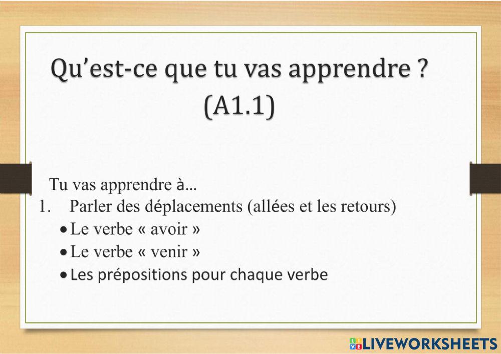 On part en vacances - Déplacements A1.2 Théorie
