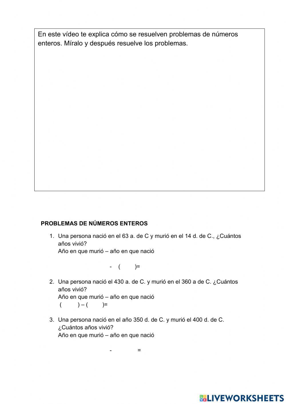 Problemas de números enteros
