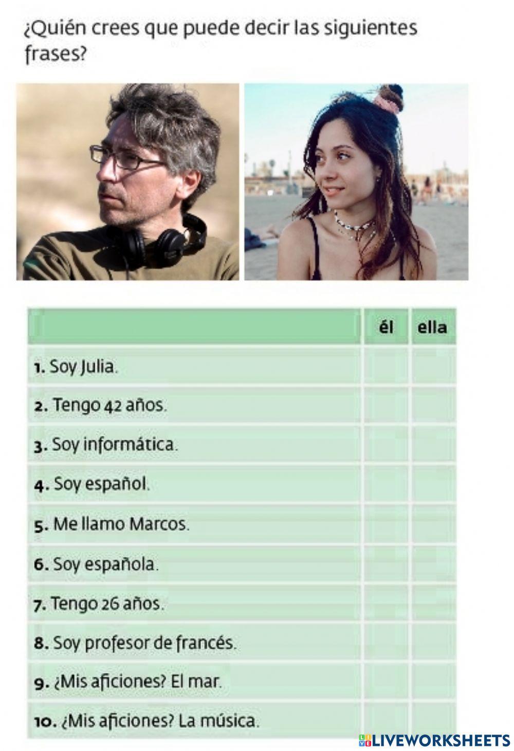 A1 Asigna cada frase a la posible persona