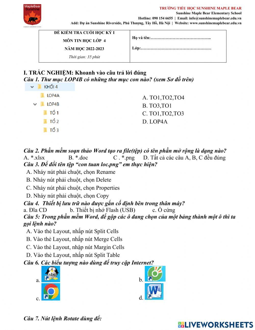 Kiểm tra cuối hki-lớp 4