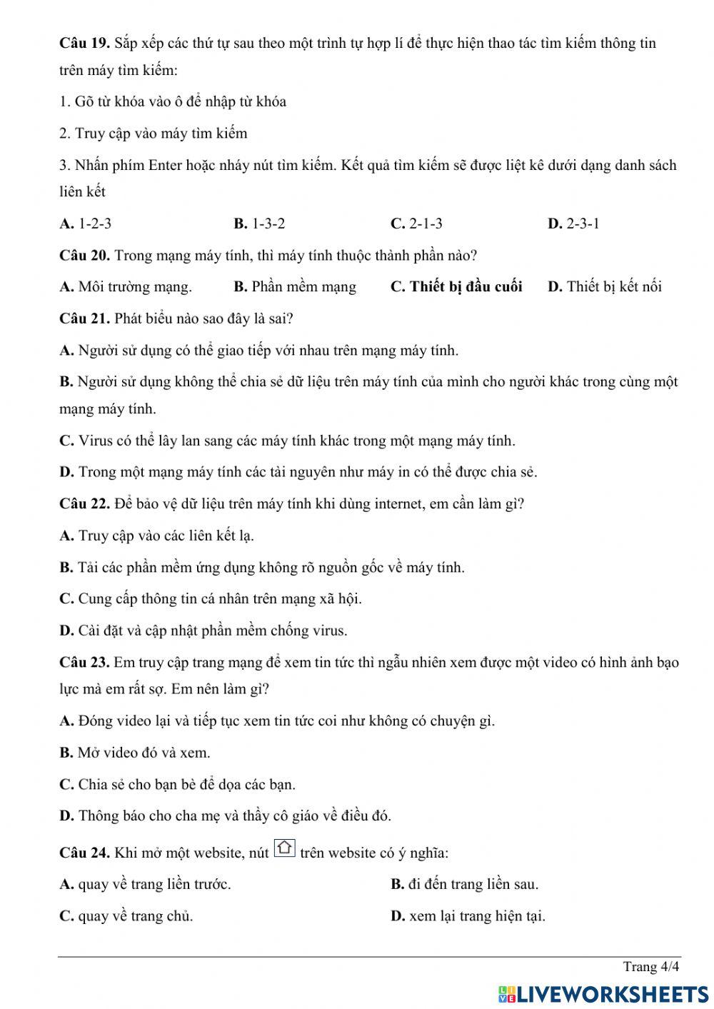 Ôn KT cuối kì 1 - Tin 6