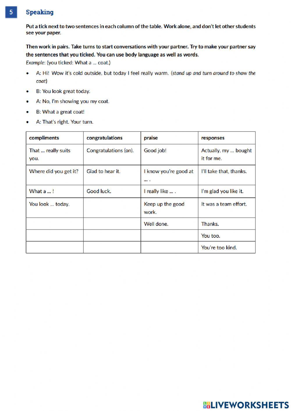 Speaking online exercise for a2 | Live Worksheets