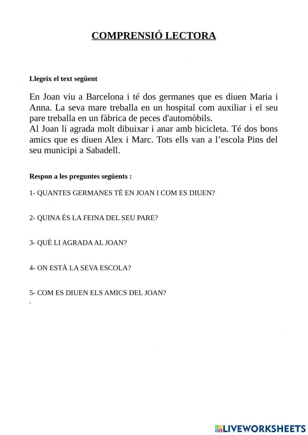 Llengua comprensió lectora