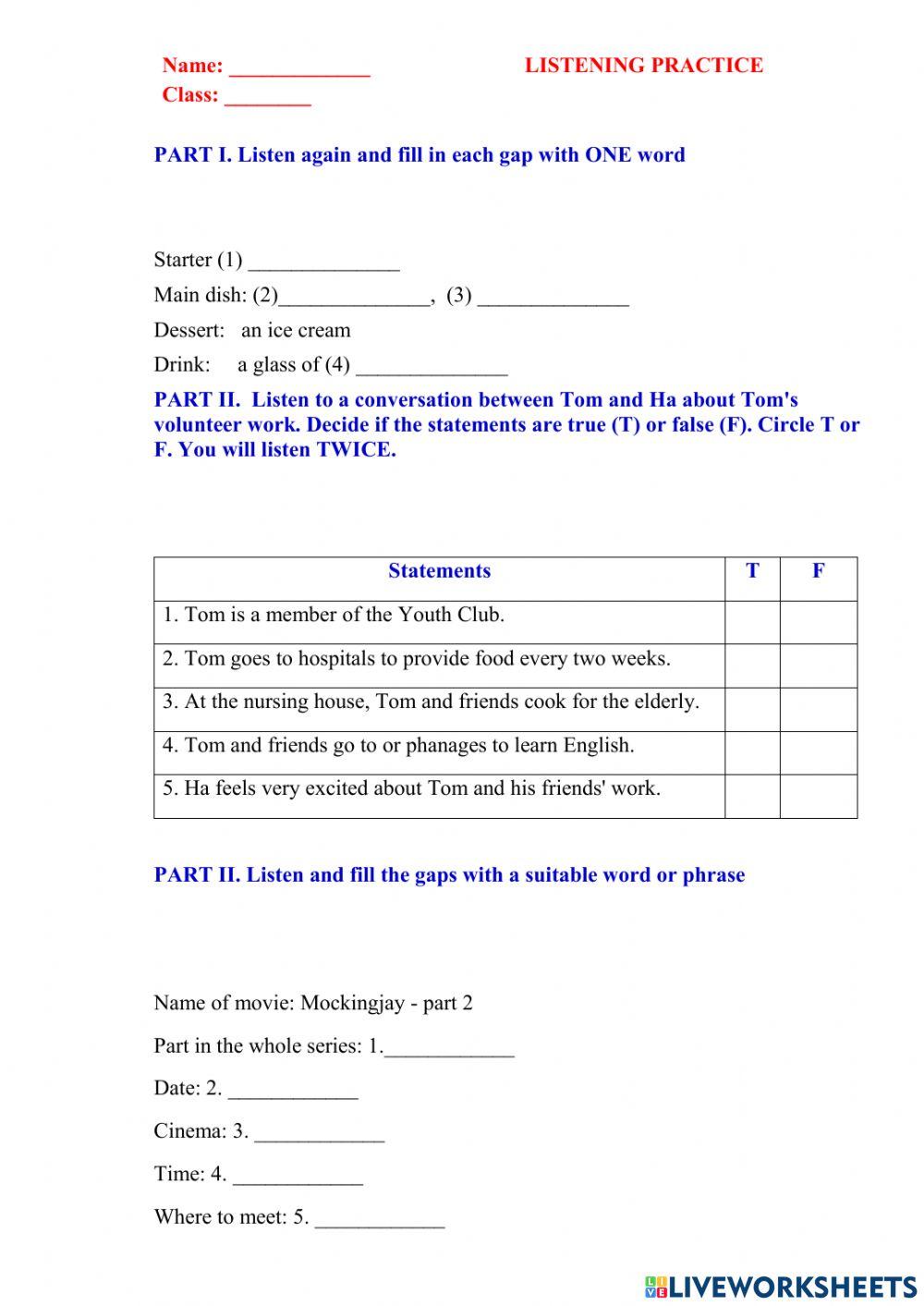 Engish 7 revew listening