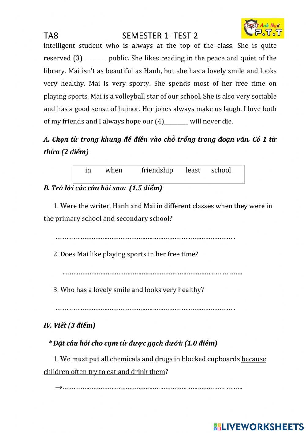 Ta8 semester 1- test 2