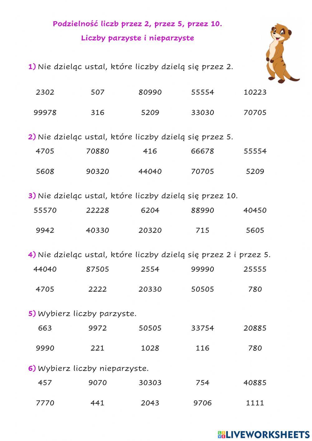 Podzielność liczb przez 2, 5, 10. Liczby parzyste i nieparzyste