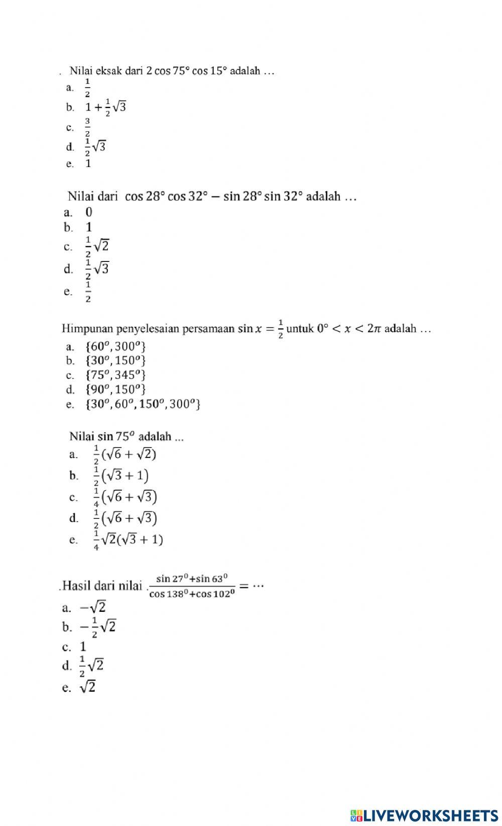 Tes tambahan matematika peminatan