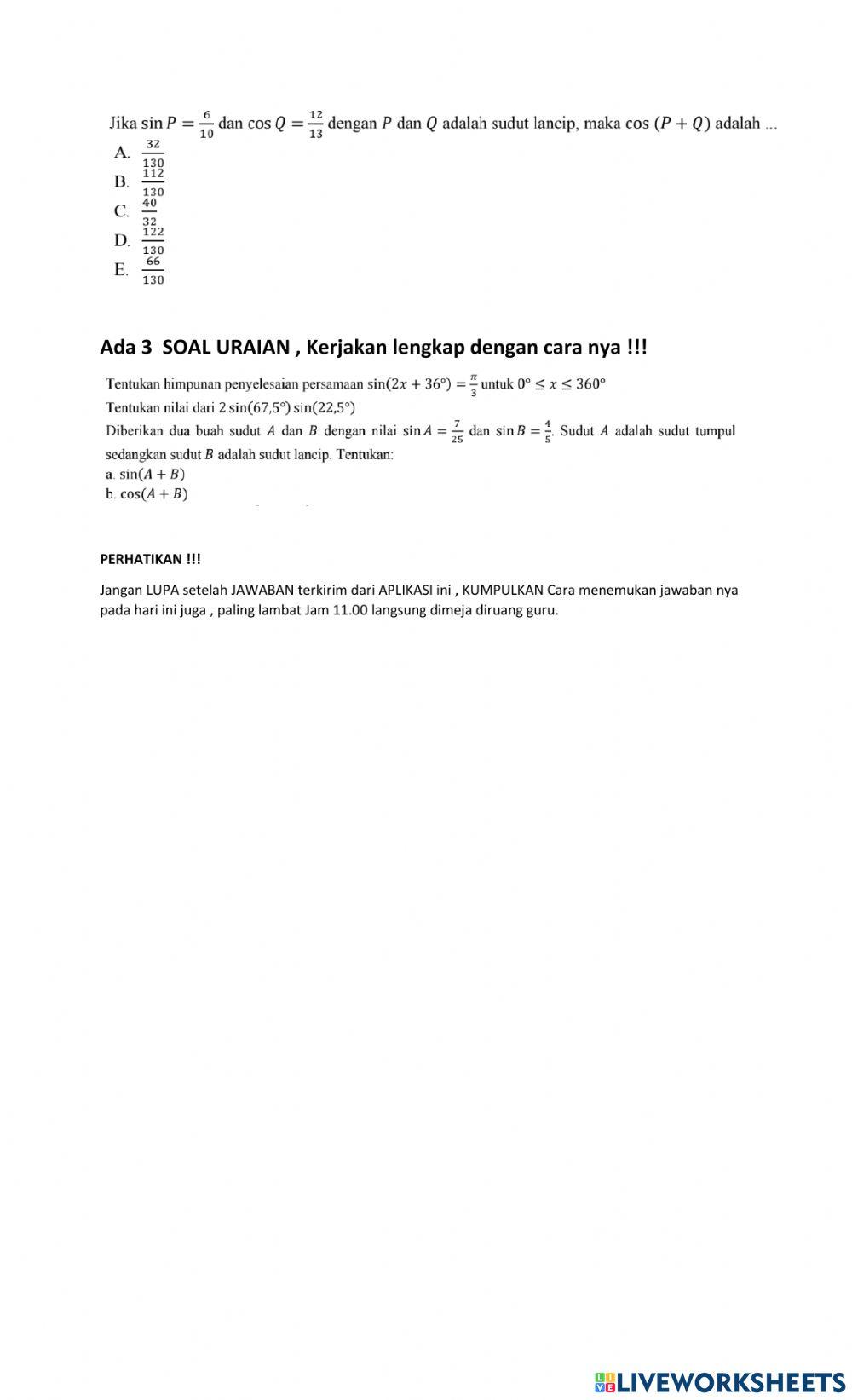 Tes tambahan matematika peminatan