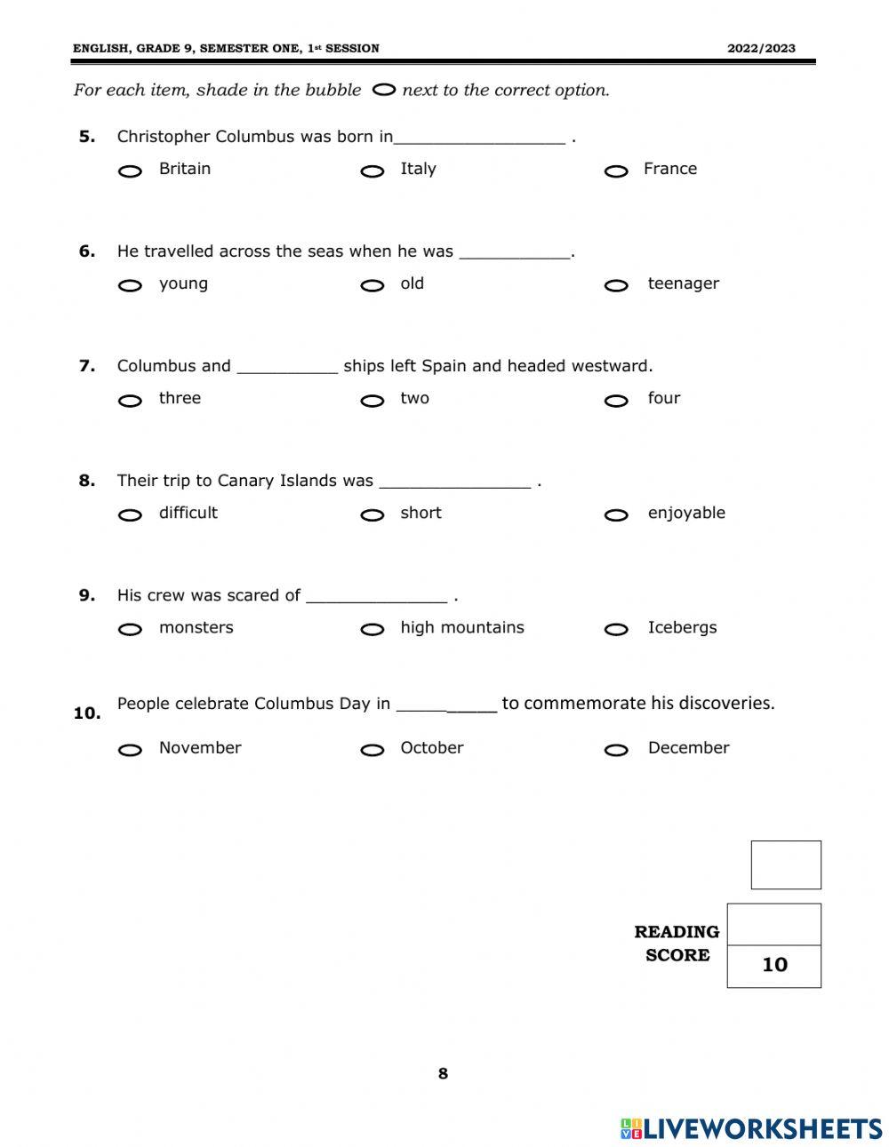 G.9B Mock Interactive Exam